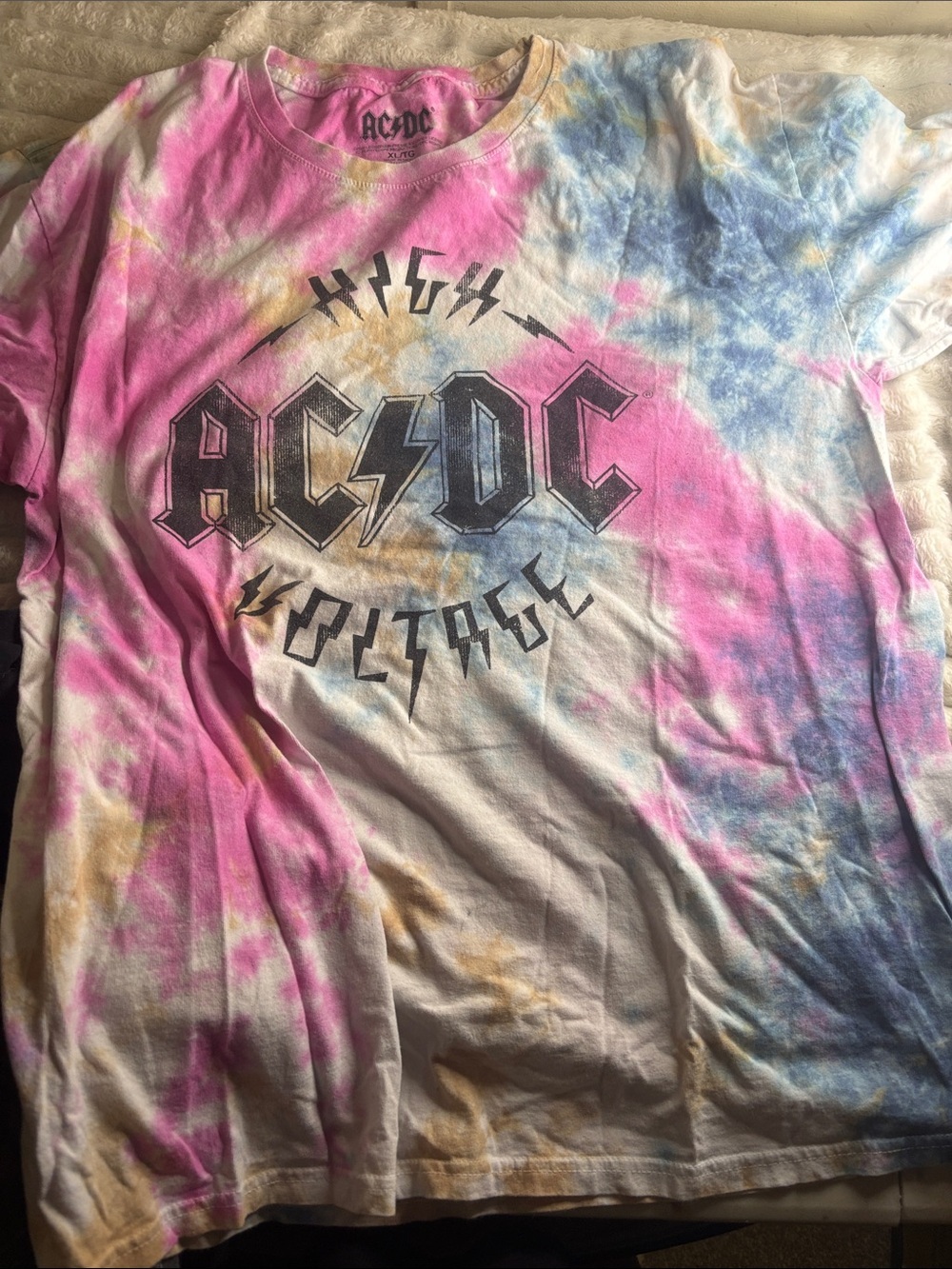 AC/DC Tie-Dye Short Sleeve Tee - Pink, Blue, Yellow